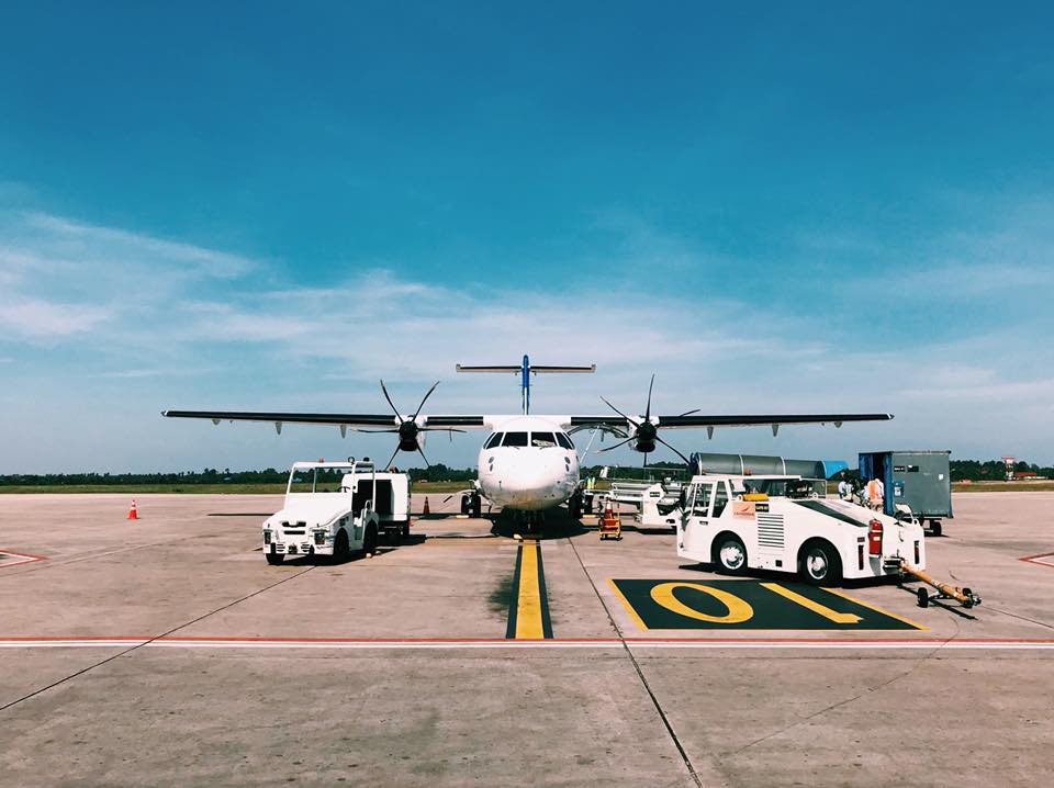 Arrived plane on landing strip